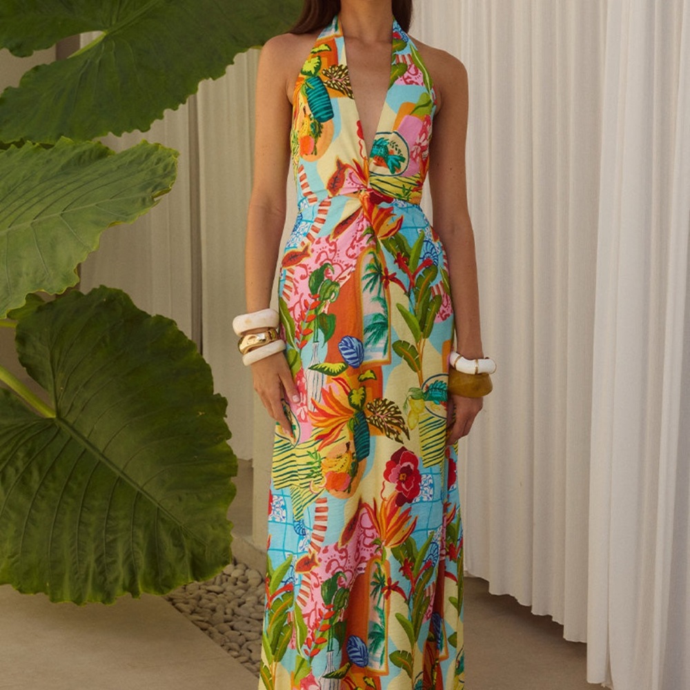 Tropical Halter Maxi Dress